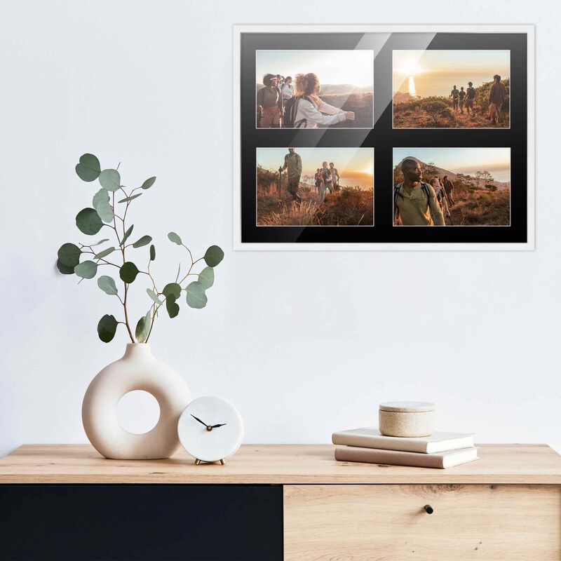 12x16 Wood Collage Frame with Black Mat For 4 5x7 Pictures