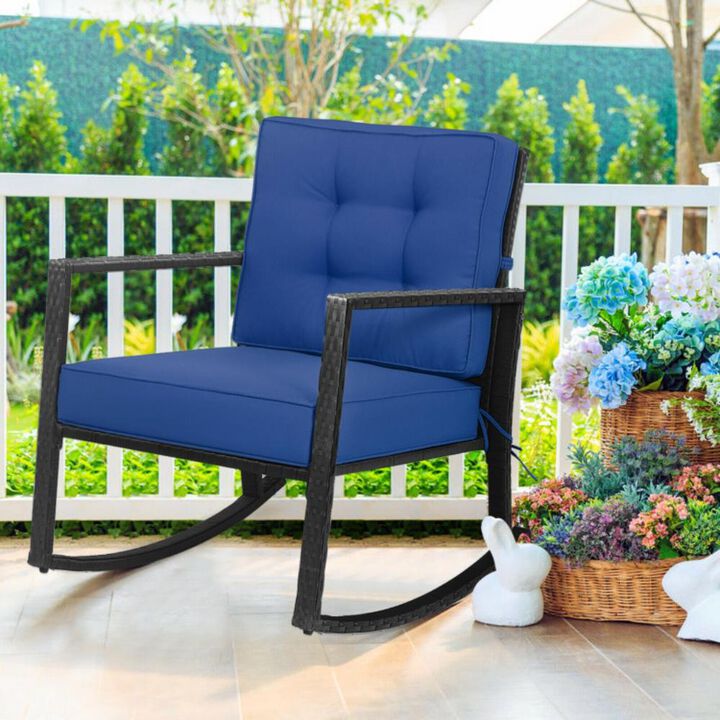Hivvago Patio Rattan Rocker Outdoor Glider Rocking Chair Cushion Lawn