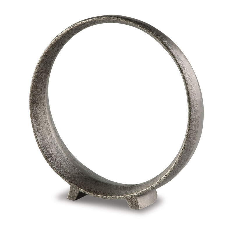 Dalie Sculpture, Round Metal Accent Tabletop Size, 12 Inch, Silver - Benzara