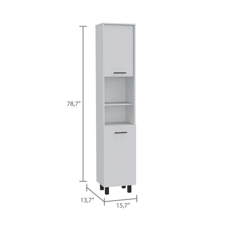 Hobart Pantry, Four Legs, Three Interior Shelves, Two Shelves, Two Cabinets - White