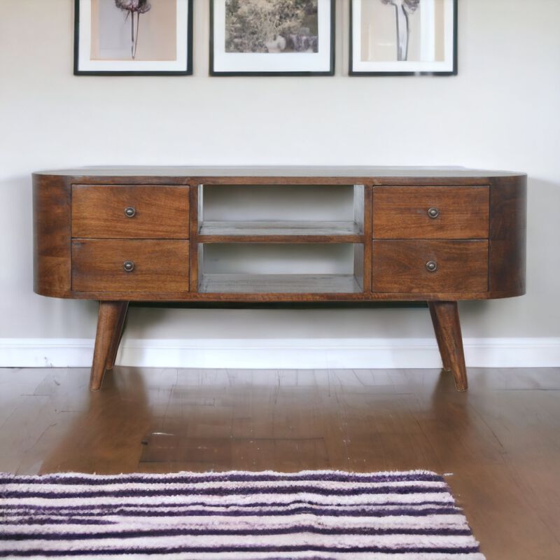 Chestnut Rounded Entertainment 4 Drawer Media Unit Solid Wood
