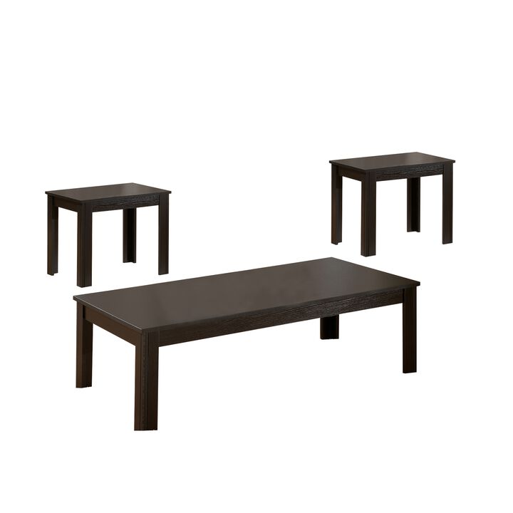 3 Piece Occasional Table Set, 1 Coffee Table, 2 End Tables, Brown Wood-Benzara