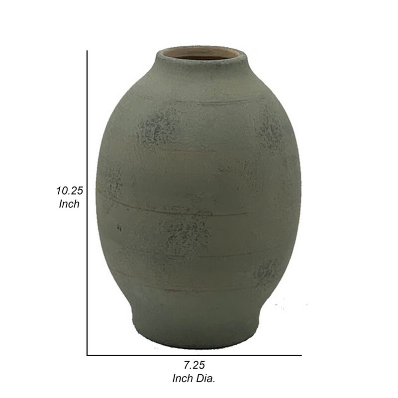 Col Home Decor Flower Vase, Traditional Urn Shape, Sage Green Ceramic - Benzara