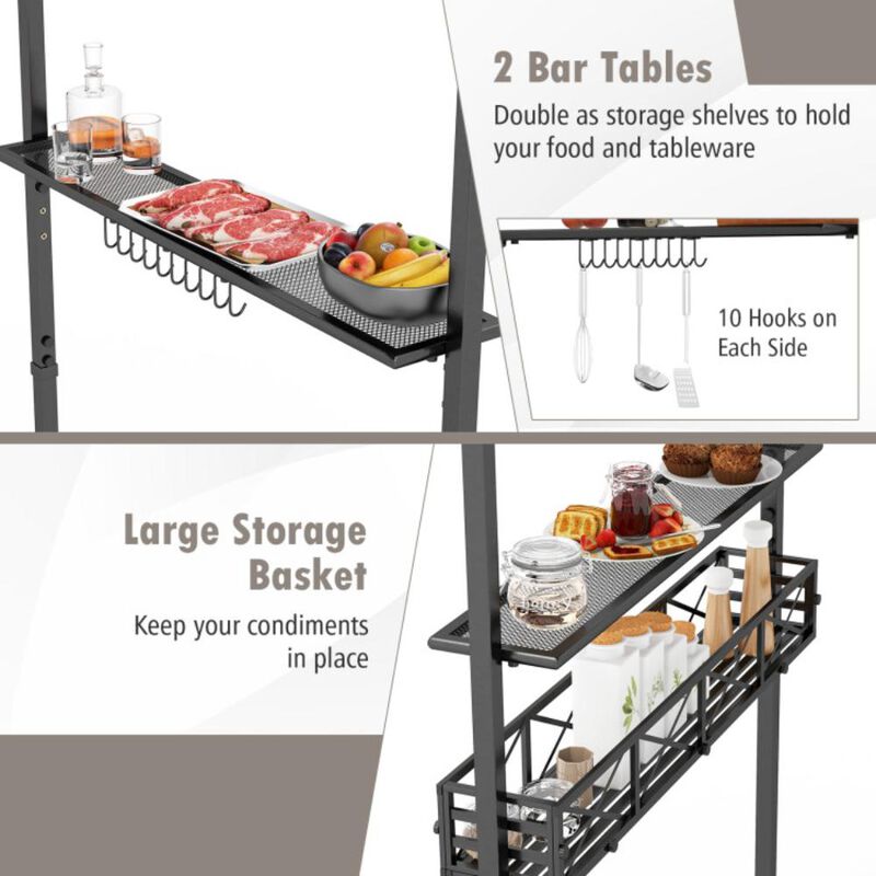 Hivvago 8 x 5 FT Outdoor Grill Gazebo with 2 Side Shelves and 20 Hooks-Gray