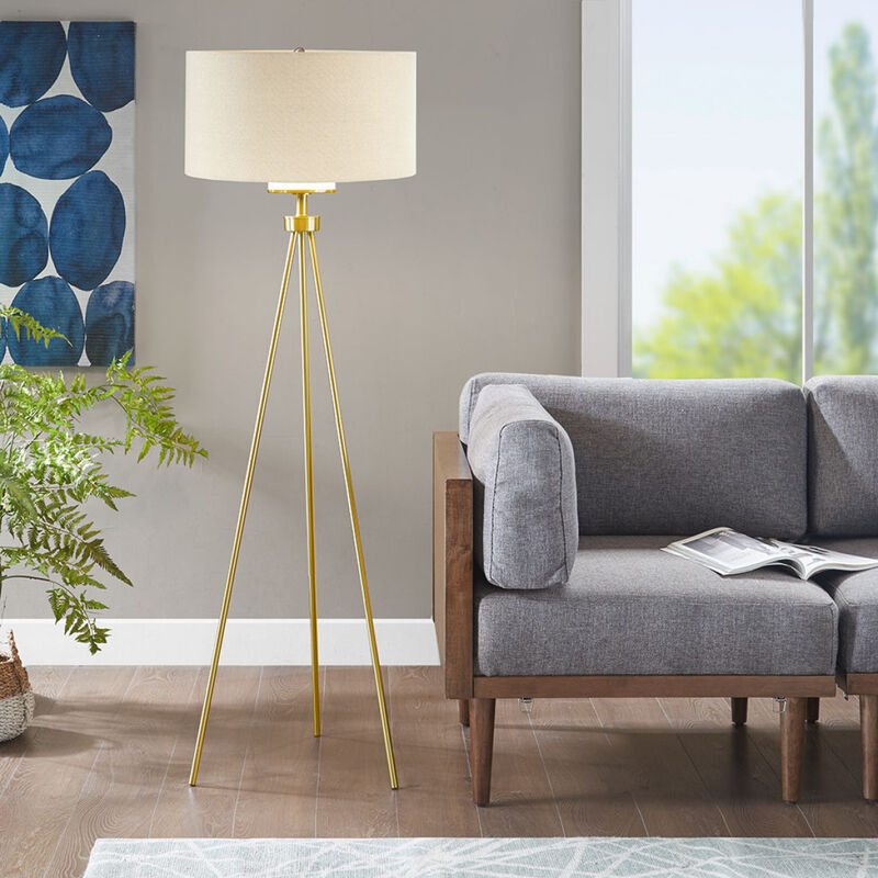 Pacific Metal Tripod Floor Lamp With Glass Shade