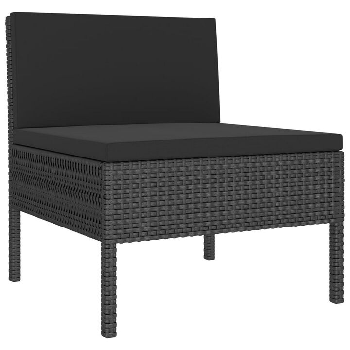 3pc Outdoor Lounge Set, Coffee Table and Loveseat Black Poly Rattan - Benzara