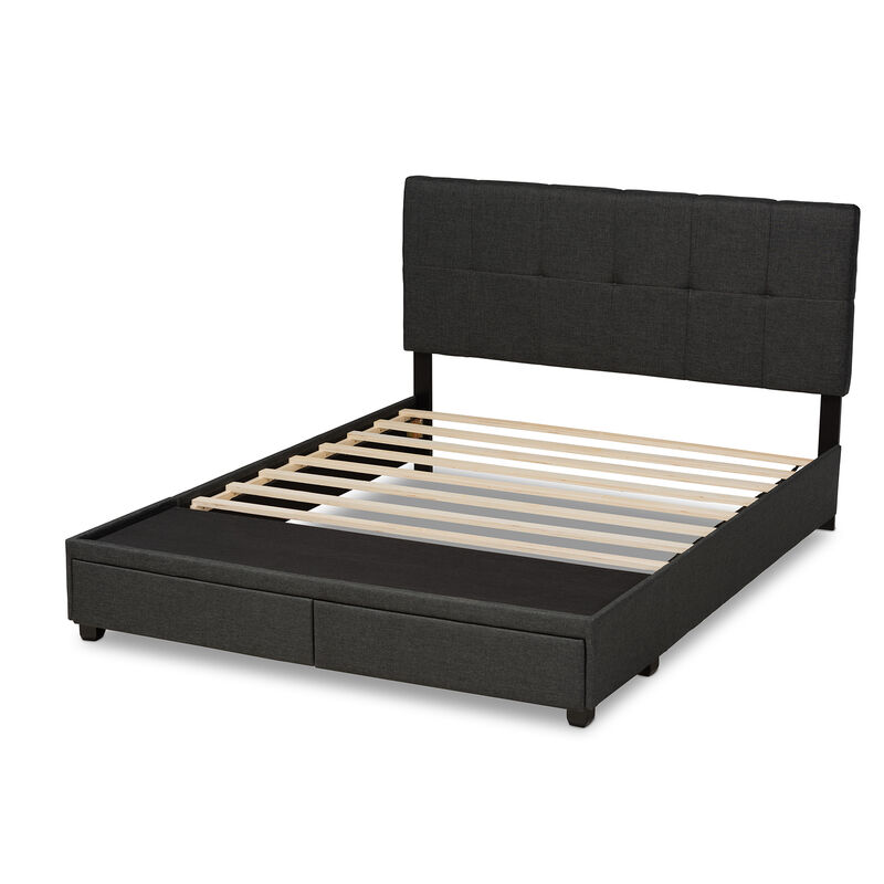 Baxton Studio Netti Dark Grey Fabric Upholstered 2 Drawer Queen Size Platform Storage Bed
