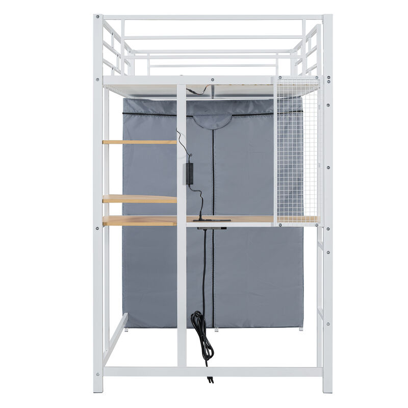 Merax Metal Loft Bed with Storage  and Wardrobe