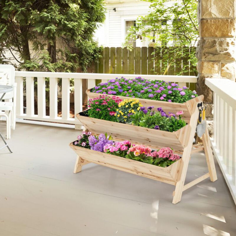 Hivvago 3 Tier Wooden Vertical Raised Garden Bed with Storage Shelf