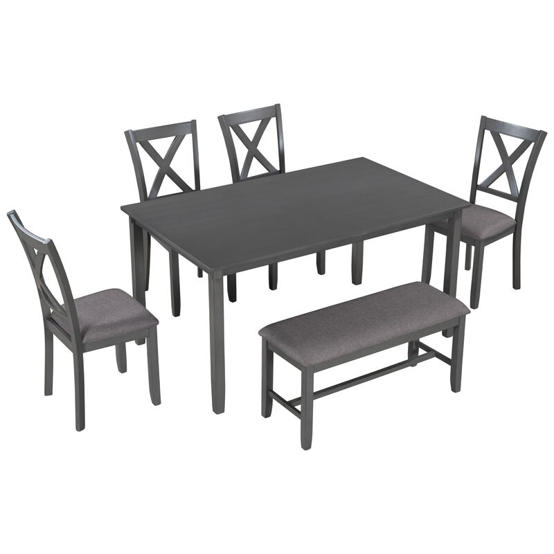Merax 6-Piece Modern Dining Table Chairs Bench Set