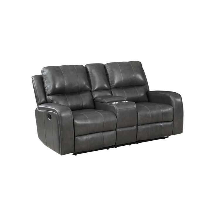 New Classic Furniture Linton Leather Console Loveseat W/ Dual Recliners-Gray