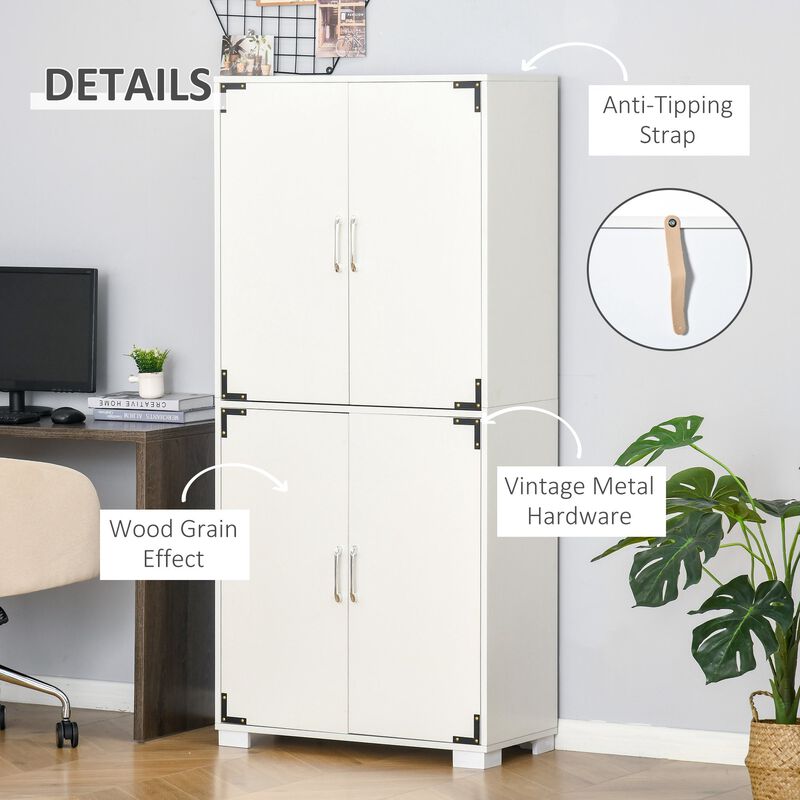 White Kitchen Storage: Industrial 4-Door Pantry Cabinet