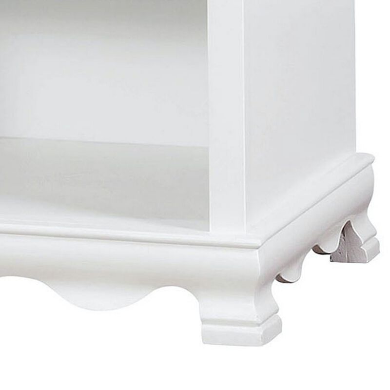 Nightstand with 1 Drawer and 1 Open Shelf, White-Benzara