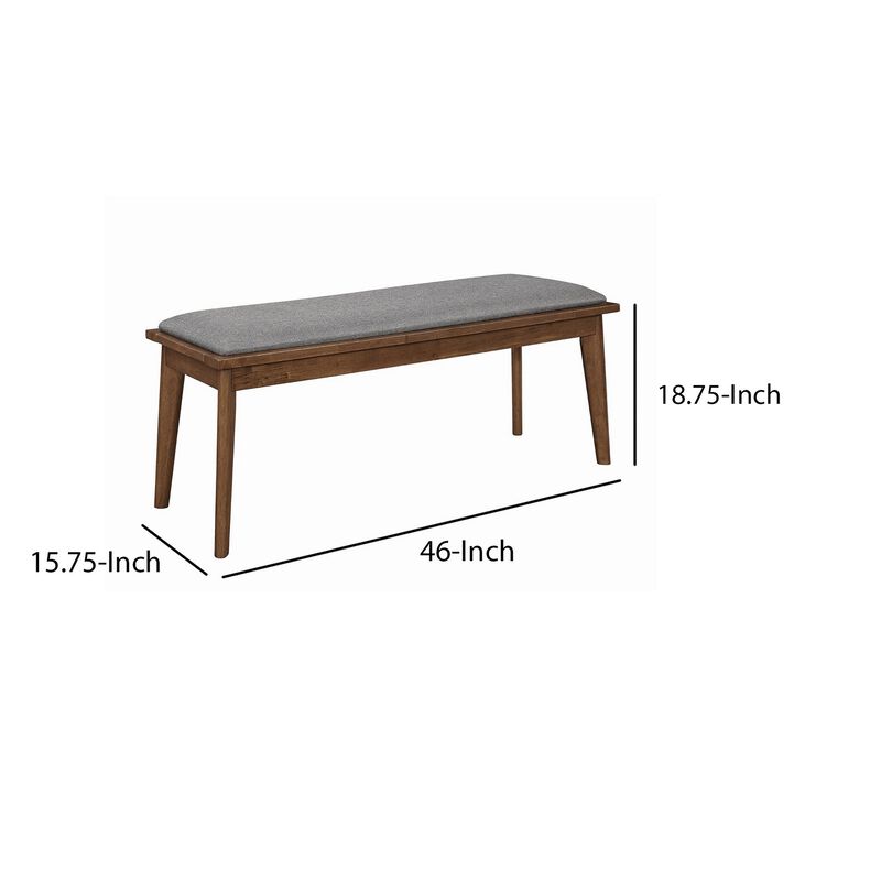 Fabric Upholstered Wooden Bench with Chamfered Legs, Gray and Brown-Benzara