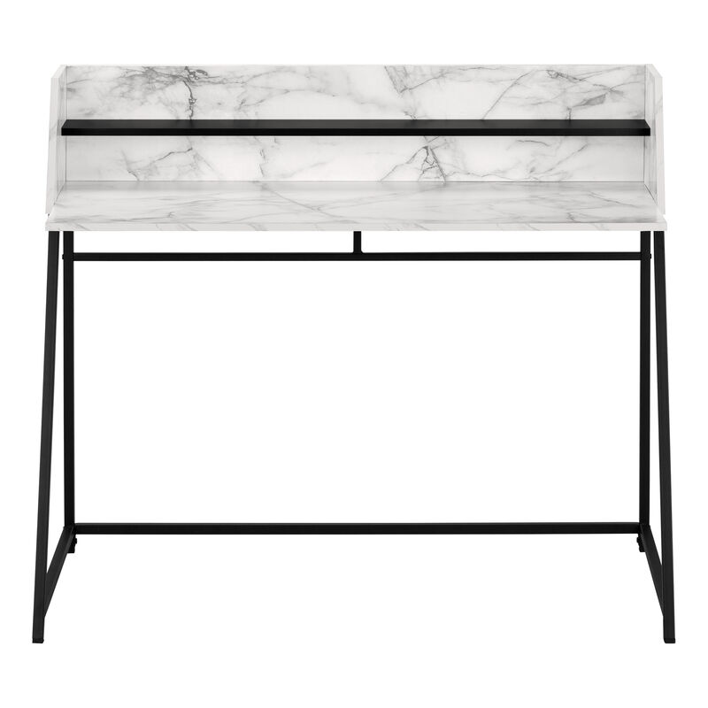 Monarch Specialties I 7549 Computer Desk, Home Office, Laptop, Storage Shelves, 48"L, Work, Metal, Laminate, White Marble Look, Black, Contemporary, Modern