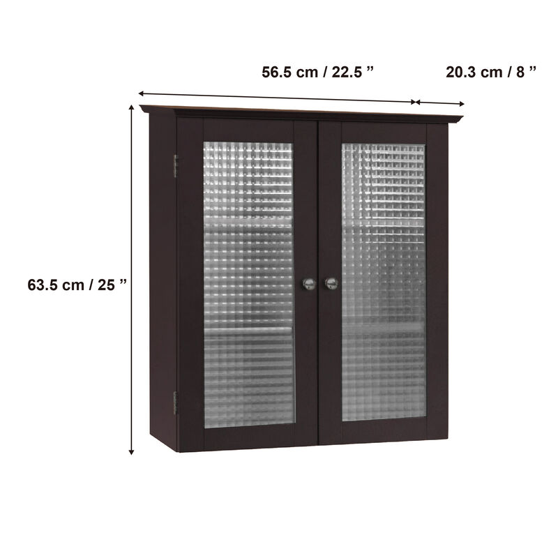 Teamson Home Chesterfield Removable Wooden Wall Cabinet with 2 Waffle Glass Doors- Espresso