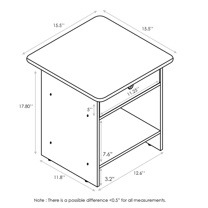 Furinno Dario End Table / Side Table / Night Stand / Bedside Table with Bin Drawer, 1-Pack, Columbia Walnut/Dark Brown