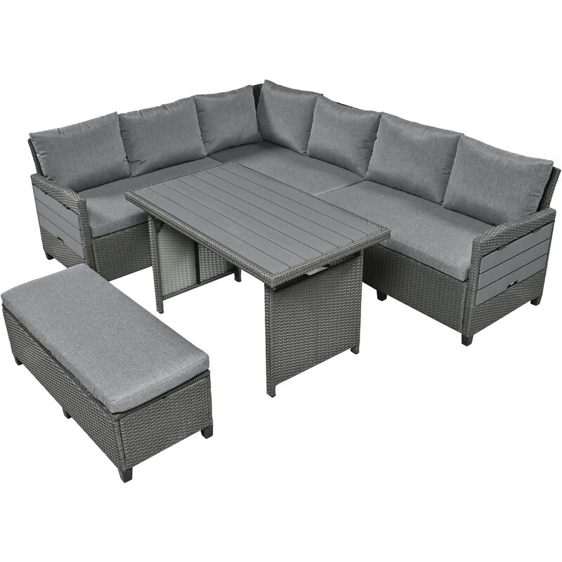 5-Piece Outdoor Rattan Sofa Set with Tables