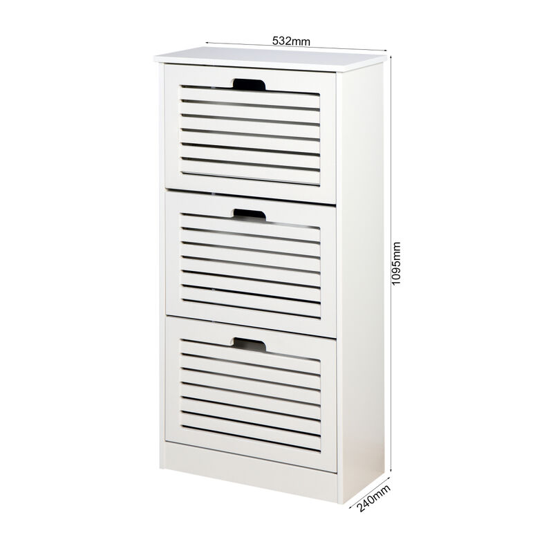 White Wooden Shoe Cabinet with 3 Flip Doors
