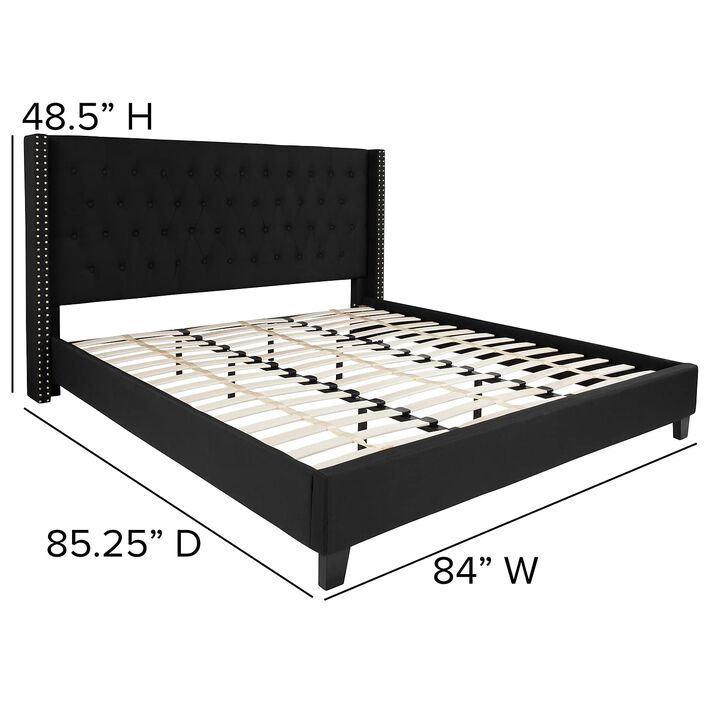 Flash Furniture Riverdale King Size Tufted Upholstered Platform Bed in Black Fabric
