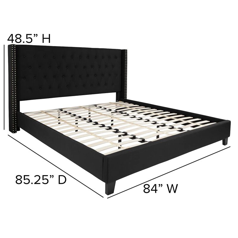 Flash Furniture Riverdale King Size Tufted Upholstered Platform Bed in Black Fabric