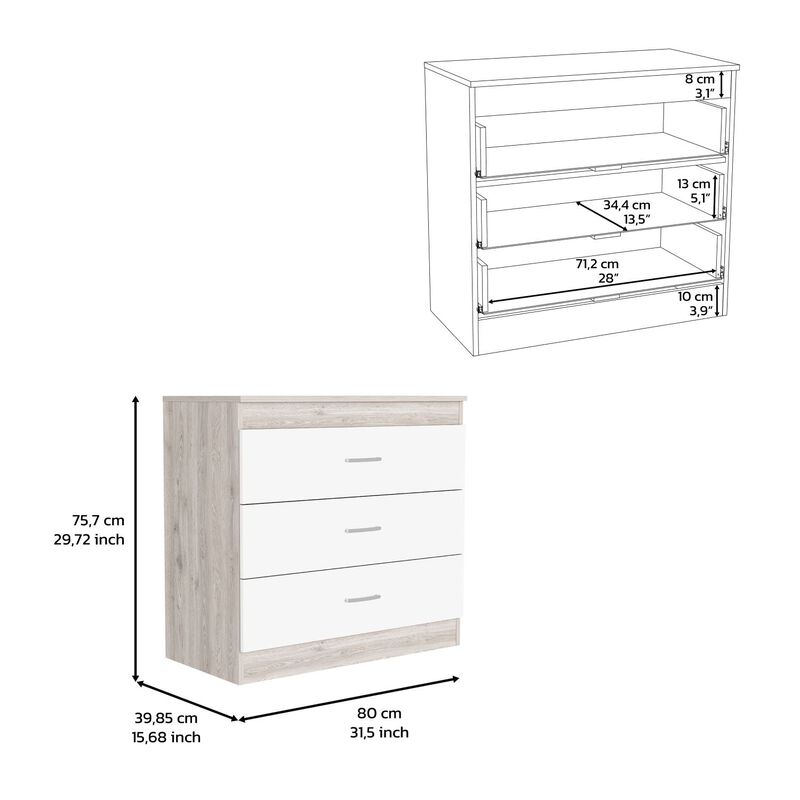DEPOT E-SHOP Zurich Three Drawers Dresser, Metal Hardware, Superior Top