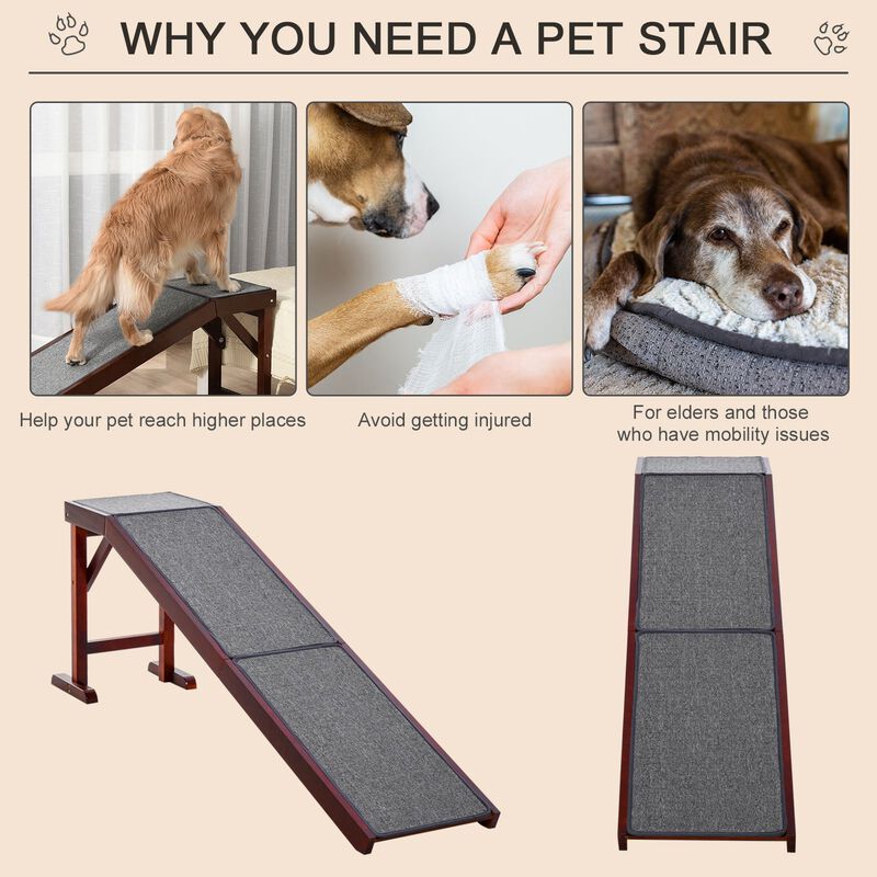 Brown Pet Accessibility: 74" Wooden Dog Ramp for Bed