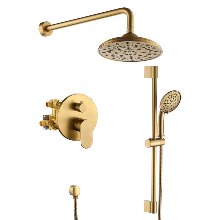 Mondawe 8 Inch 2-functions Wall Mounted Rainfall Shower Body Round Top Spray System with Handheld