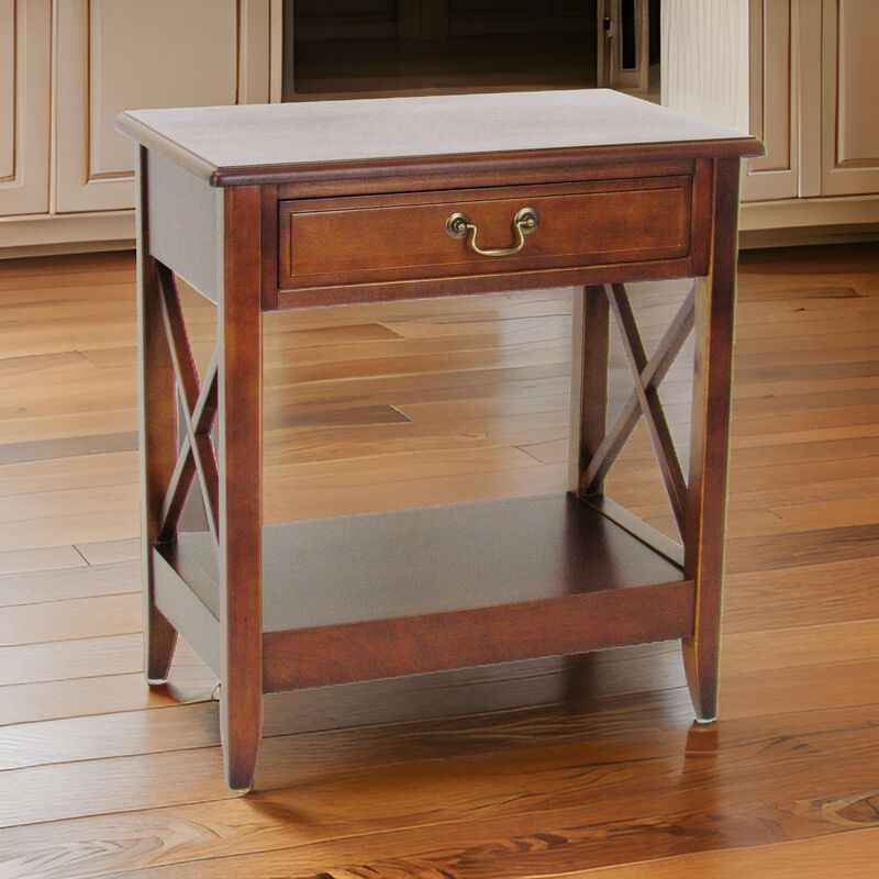 Transitional Style Nightstand with 1 Drawer and X Shape Sides, Brown - Benzara