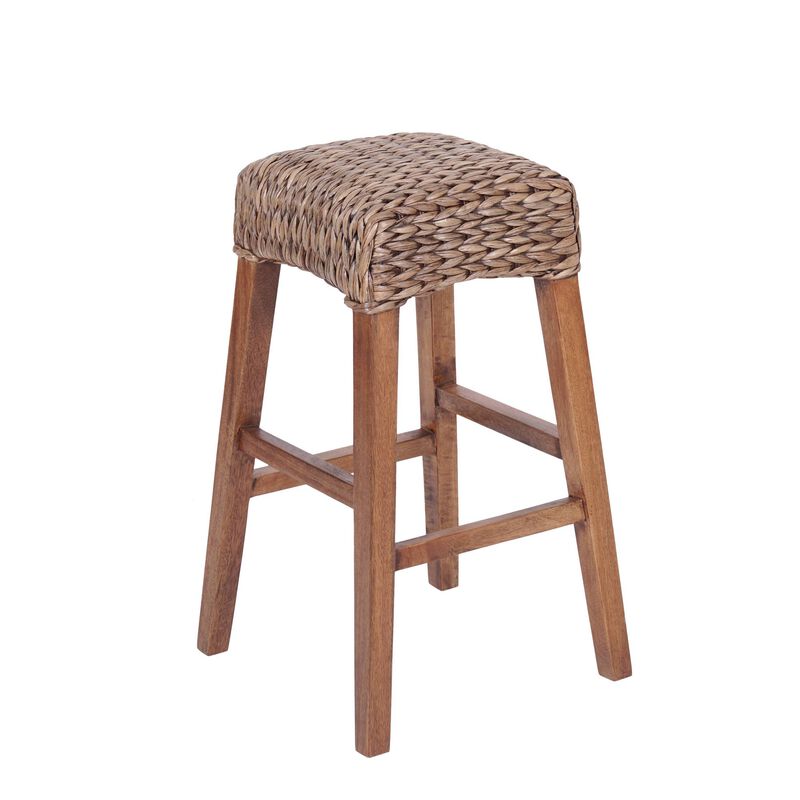 Maui Rustic Bohemian Hyacinth/Wood Backless Bar Stool