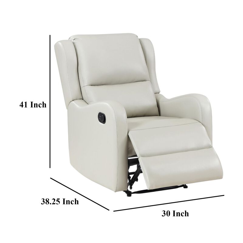 Mayra Manual Recliner Chair, English Arms, Plush Ivory Faux Leather - Benzara