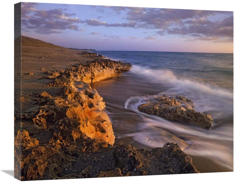 Beach at dusk, Blowing Rocks Preserve, Florida-Canvas Art-28x22