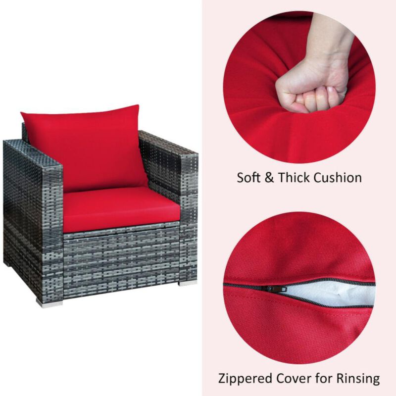 Hivvago 3 Pieces Patio Rattan Furniture Bistro Sofa Set with Cushioned