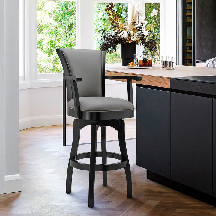 Raleigh Bar Height Swivel Wood Barstool in Chestnut Finish and Kahlua Faux Leather