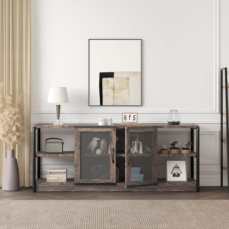 Rustic Oak TV Cabinet TV Media Console Table for Living Room