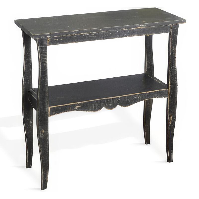 Rena Side End Table with Scallop Trim, 28 Inch Rustic Black Mahogany - Benzara