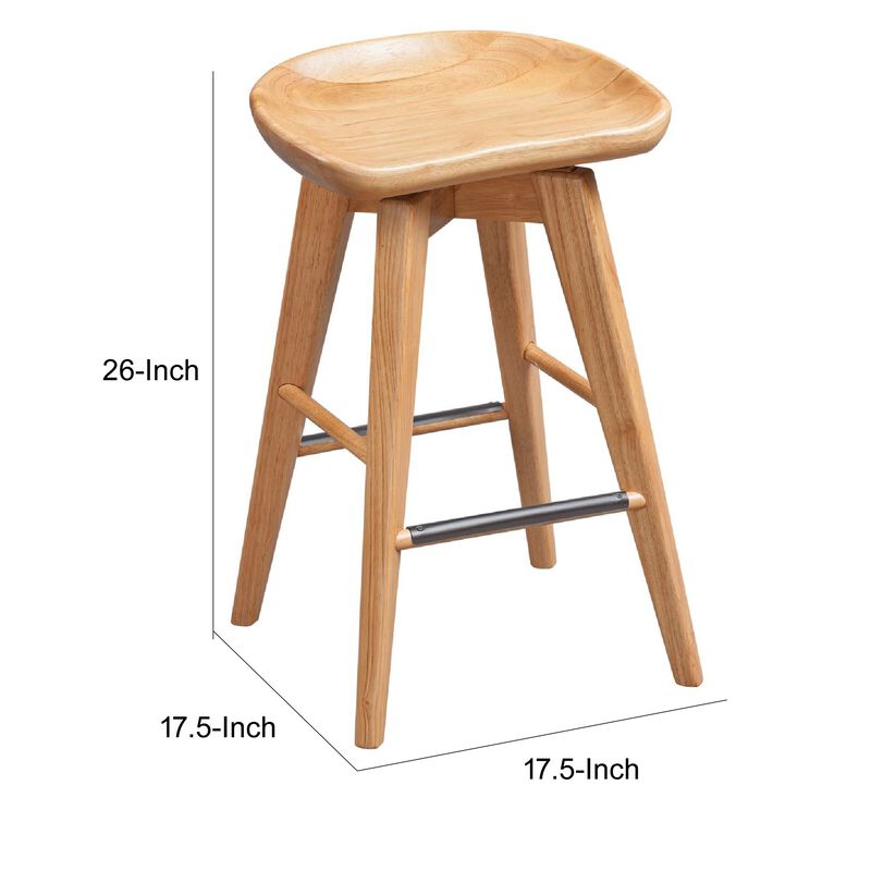 Esme 24 Inch Swivel Counter Stool with Contour Seat, Wood, Natural Brown-Benzara