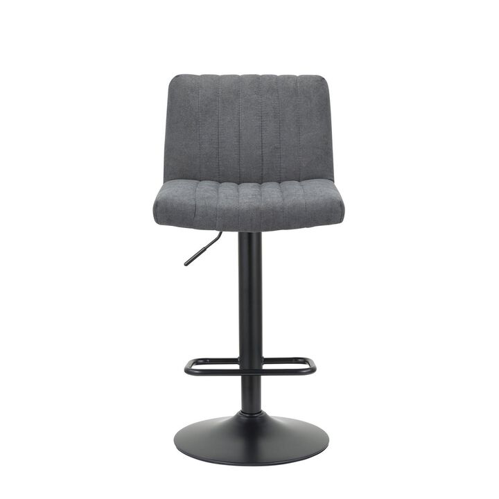 24-31 Inch Modern Barstool, Set of 2, Adjustable Height, Gray Channel Tuft - Benzara