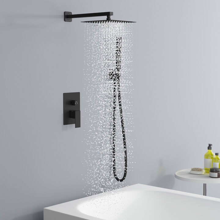 Single-Handle, 2-Spray with 2.5 GPM 10 in. Wall Mount Dual Top Shower, Bath Shower Heads Set in Black with Valve