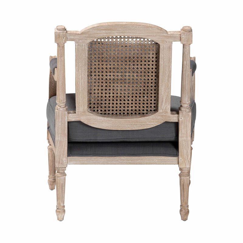 Baxton Studio Clemence French Provincial Grey Fabric Whitewashed Mahogany Wood Armchair