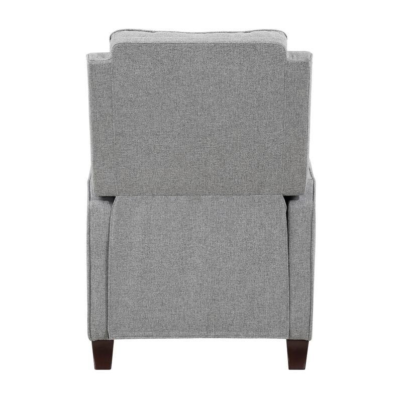 Isac 37 Inch Push Back Recliner Chair, Gray Polyester, Brown Solid Wood  - Benzara