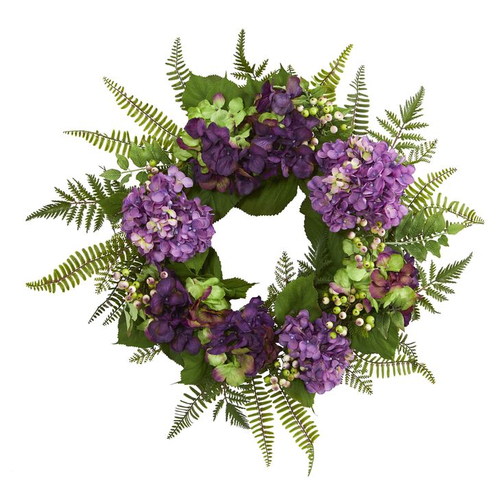 Purple Hydrangea Berry Artificial Spring Floral Wreath  24-Inch  Unlit
