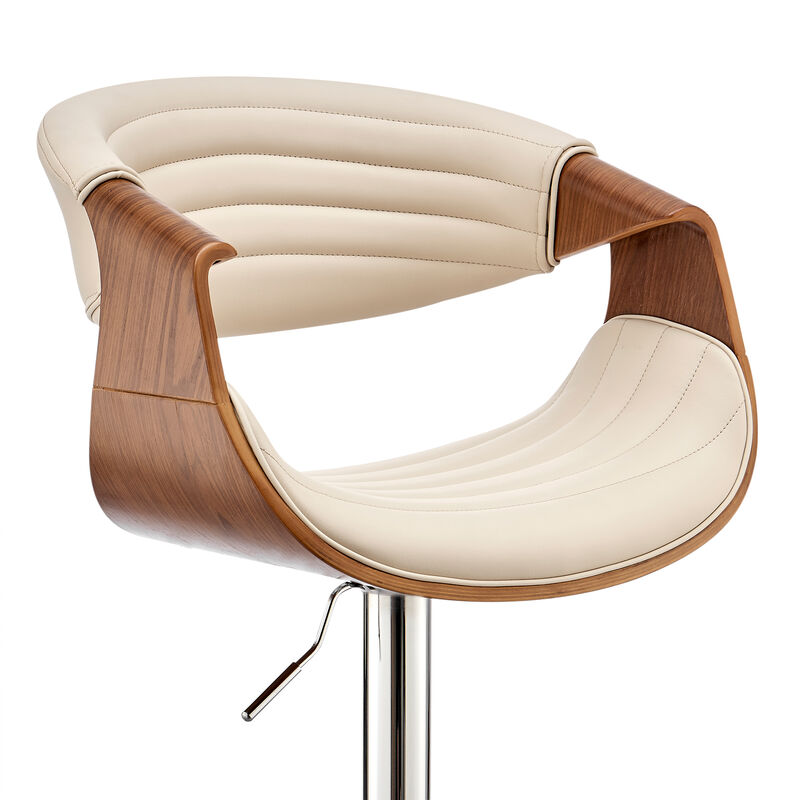 Gionni Adjustable Swivel Grey Faux Leather and Walnut Wood Stool with Chrome Base