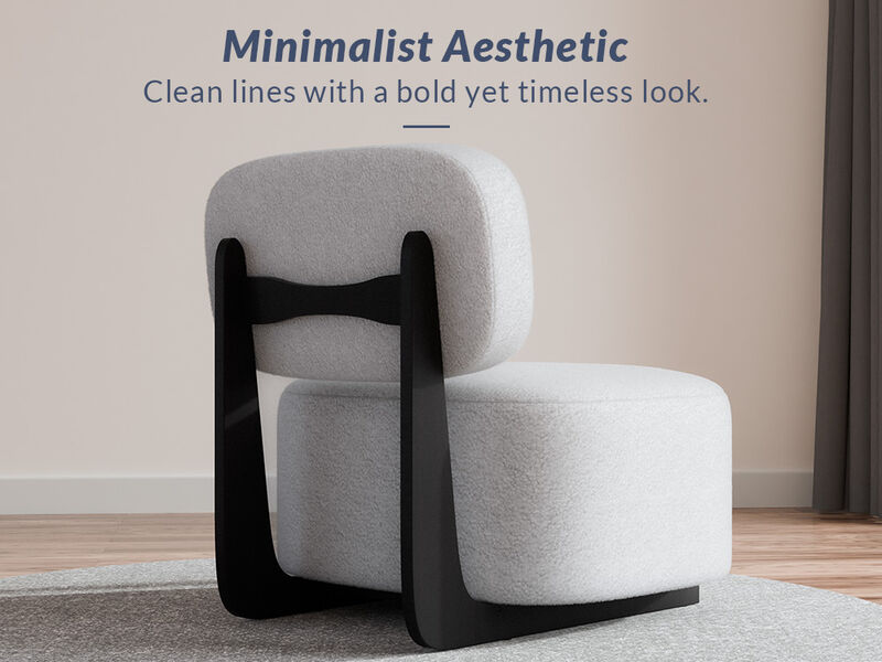 BELLEZE Modern Sherpa Accent Chair with Rubber Wood Base, Upholstered Boucl¨¦ Lounge Chair, Low-Profile Single Sofa Chair with Flat Backrest, Cozy Living Room or Bedroom Chair, White