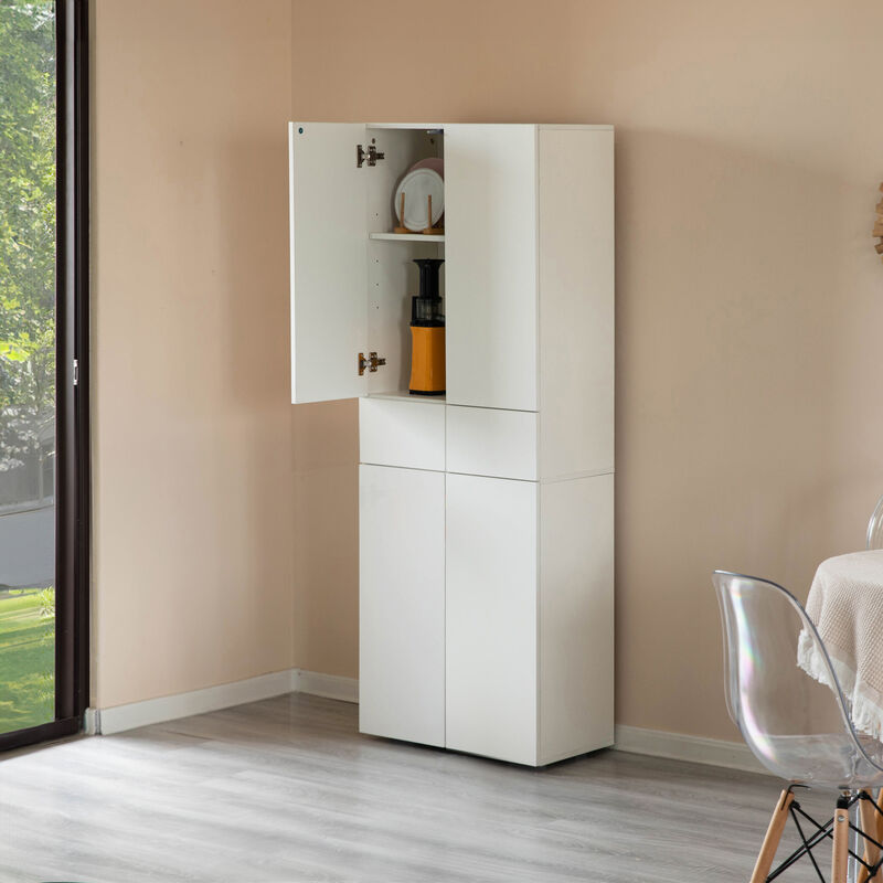 66-Inch Multi-Functional Black Finish Kitchen Pantry Cabinet with 4 Doors, 3 Adjustable Shelves, 2 Cabinets with 1 Drawer – Elegant Freestanding Farmhouse Storage for Kitchen, Dining and Living Room