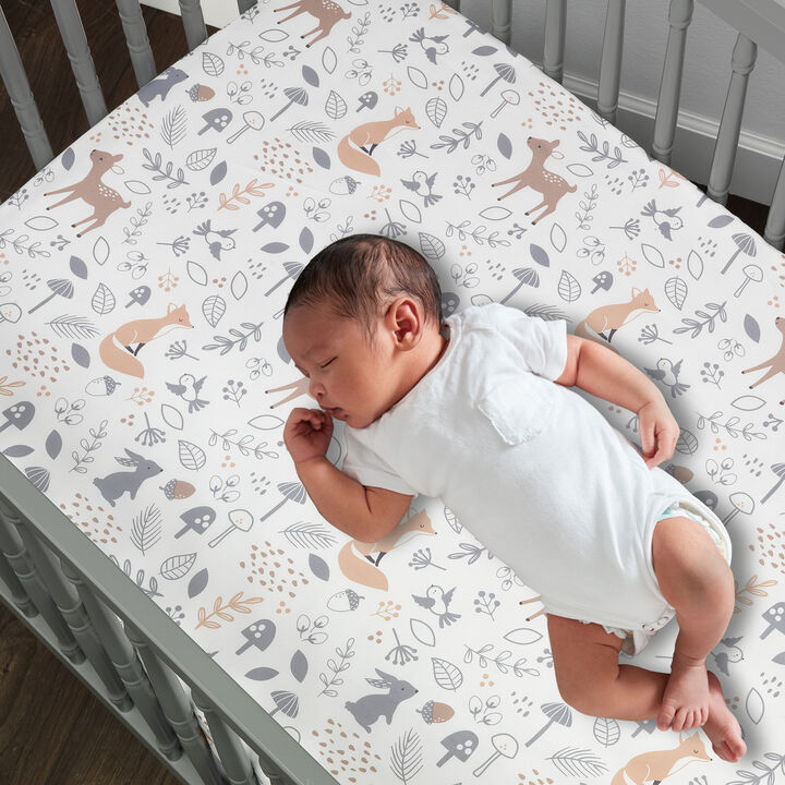 Bedtime Originals Deer Park White/Gray Woodland Animals Baby Fitted Crib Sheet