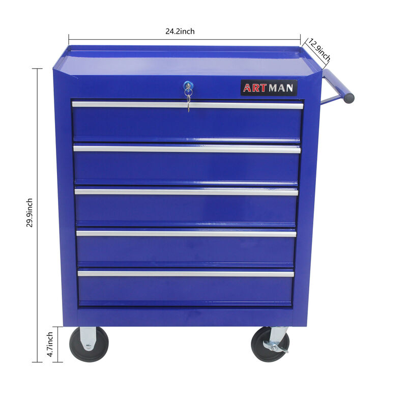 5 Drawers Multifunctional Tool Cart With Wheels-Blue