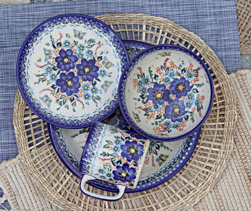Blue Rose Polish Pottery Lilac Garden Dessert Plate