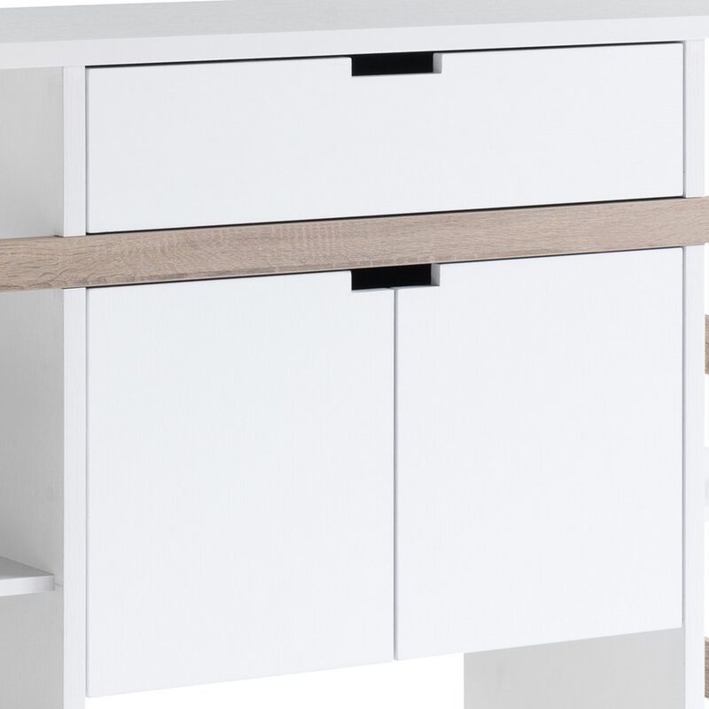 47 Inch Serving Cabinet Buffet Sideboard Console, 4 Shelves, White, Gray - Benzara