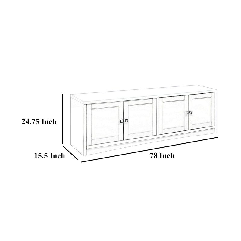 Donna TV Stand Media Cabinet with 4 Doors, Dark Brown Melamine 78 Inch - Benzara